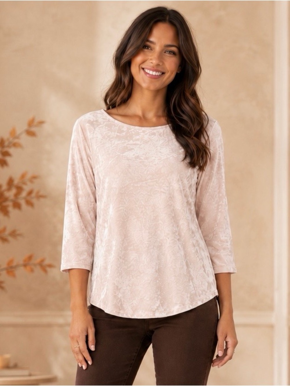 J. Jill Off-White Crushed Velvet Top